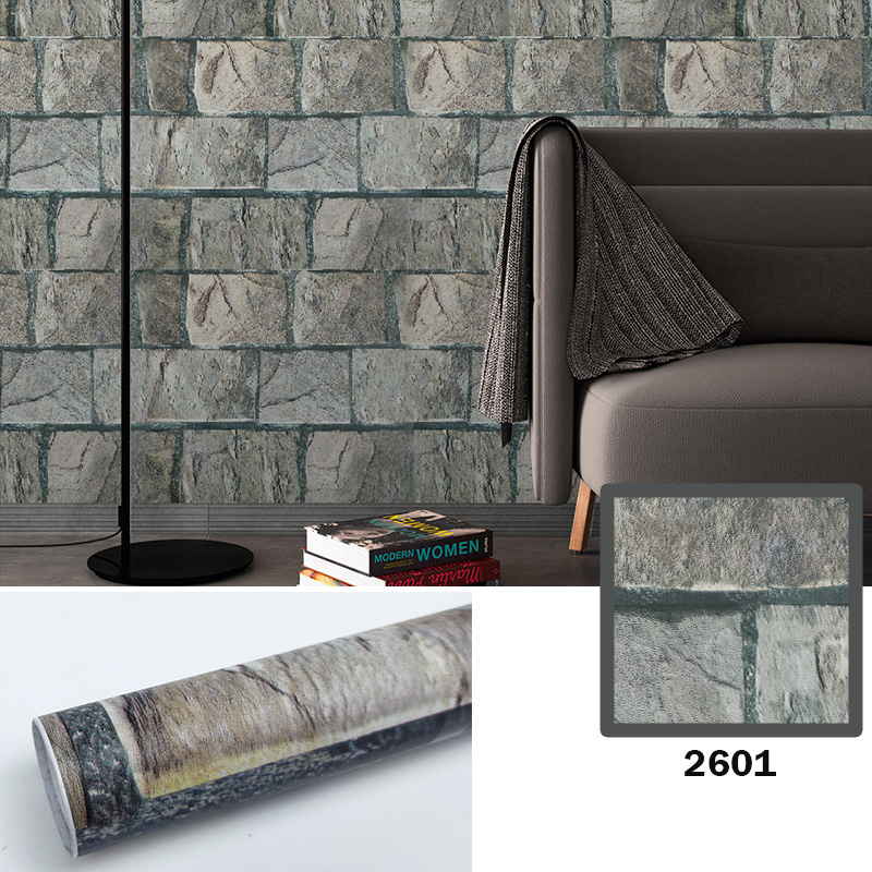 Factory supply cheap stone wall paper rolls 3d brick waterproof peel and stick pvc self adhesive wallpaper