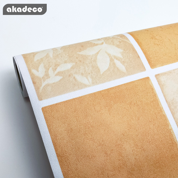 PVC printed wallpaper self adhesive orange color water-proof suitable for wall